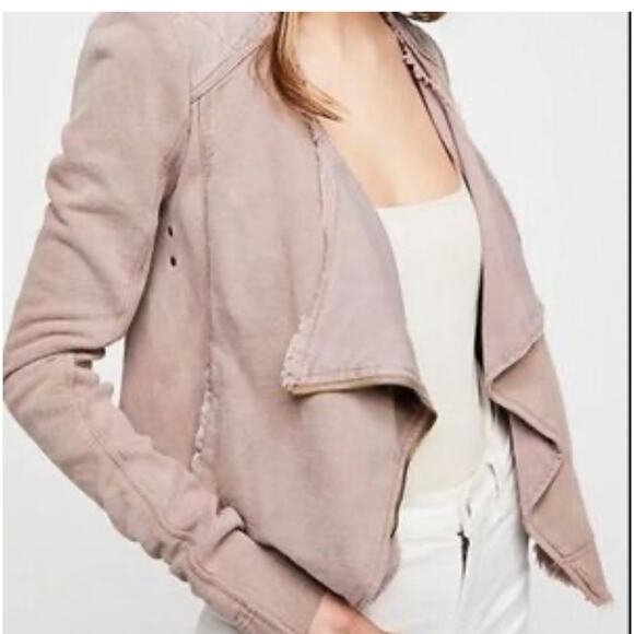 New Free People XS Shrunken Moto Jacket Taupe - Picture 1 of 6